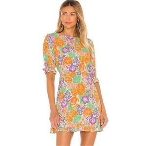 Faithfull The Brand Florence Floral Print Orange Mini Dress Sz. S (4)